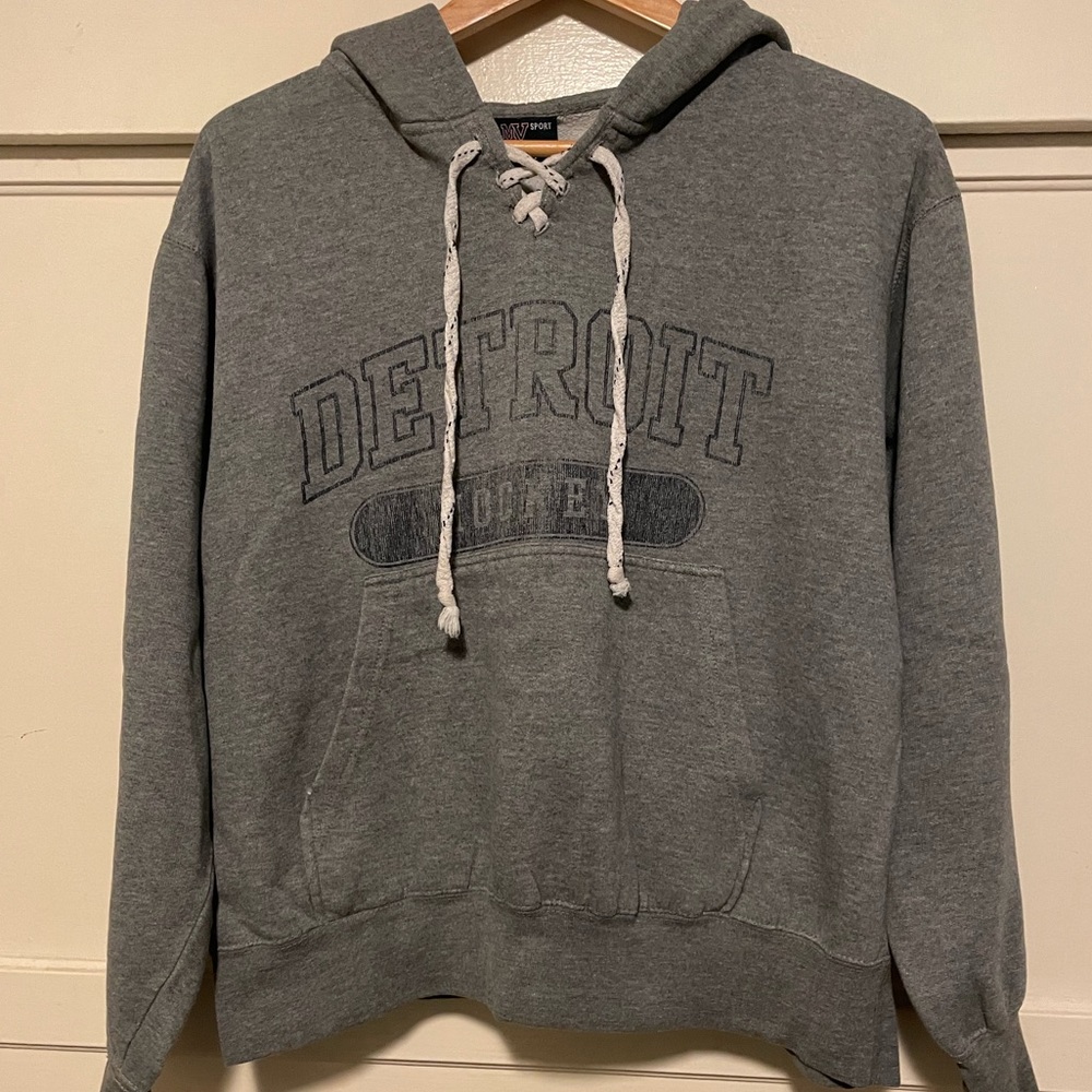 Gray Laced-up Jersey like Detroit Hockey Sweatshirt Large MV Sport Red Wings